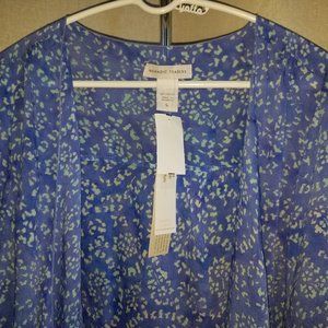 NWT Nomadic Traders L Women's Batik Rayon Lt Wt 3/4 sleeve Wrap Periwinkle/Green